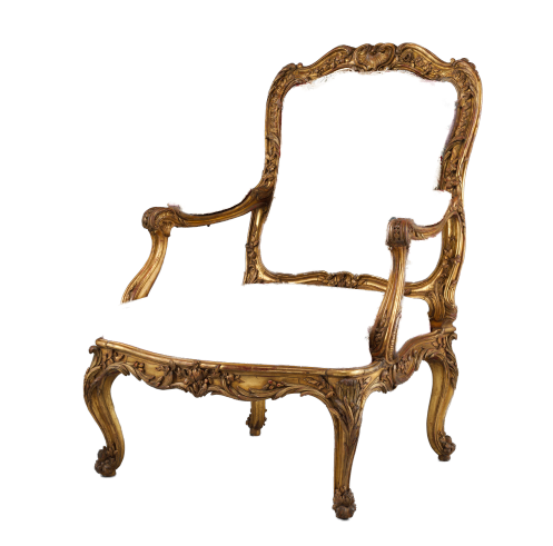 Armchair (fauteuil à la reine) (part of a set), frame by Nicolas-Quinibert Foliot, probably after a design by Pierre Contant d'Ivry, after designs by Jean-Baptiste Oudry, ca. 1754-56, Paris. 40 7/8 × 29 × 26 in. Carved and gilded beech. Photo: Metropolitan Museum of Art, New York (66.60.2). Photoshopped frame by Edra Stafaj, November 30, 2016, for A Virtual Enlightenment website.