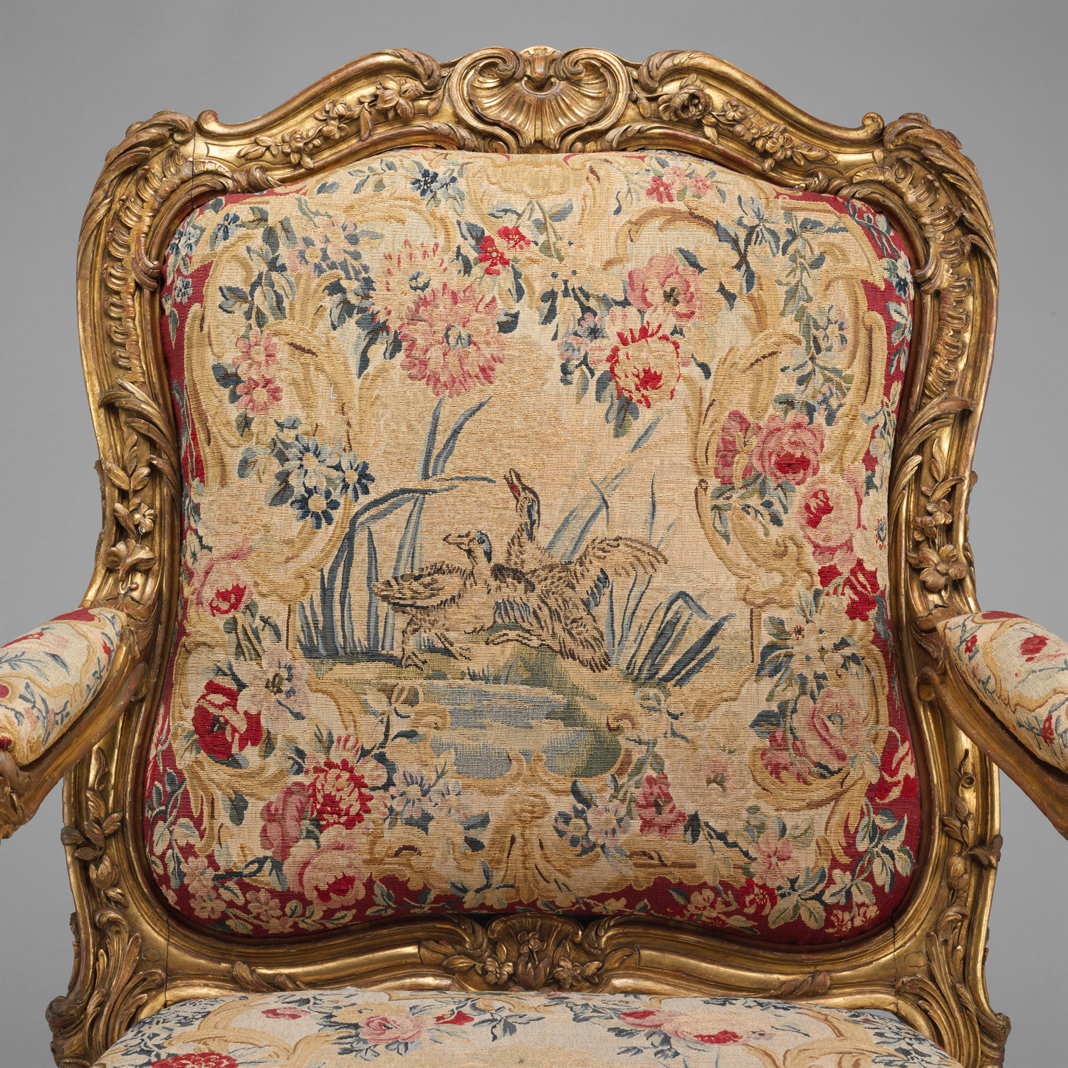 Detail of Armchair (fauteuil à la reine) showing upholstery and frame. Photo: Metropolitan Museum of Art, New York (66.60.2). 